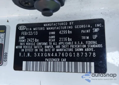 2013 Kia Optima Ex from USA, damaged, VIN 5XXGN4A76DG187378